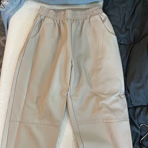 Cream leather joggers